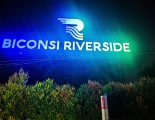 THI CÔNG LOGO INOX SÁNG ĐÈN BICONSI RIVERSIDE